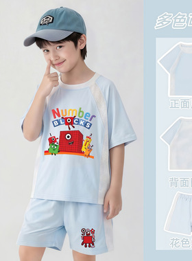 儿童Number Blocks数字积木速干运动风短袖t恤衣服夏季童装套装潮