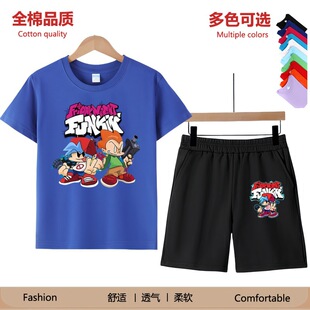 周五夜放克衣服儿童t恤纯棉短袖夏季男童装黑色星期五fnf半袖衣服
