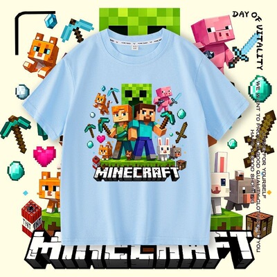 我的世界短袖t恤纯棉儿童夏季男童装Minecraft衣服半袖MC上衣体恤