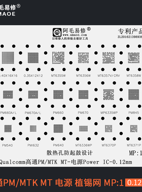 阿毛MTK高通电源植锡网PM660/670/845 MT6358W/6356W6355W钢网MP1