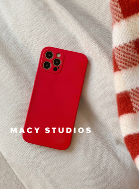 16新直边14液态硅胶13适用iPhone11苹果15/12pro手机壳Xsmax大红色mini软XR/8/7/6splus肤感防摔耐脏精孔男女