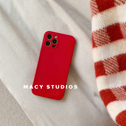 16新直边14液态硅胶13适用iPhone11苹果15/12pro手机壳Xsmax大红色mini软XR/8/7/6splus肤感防摔耐脏精孔男女