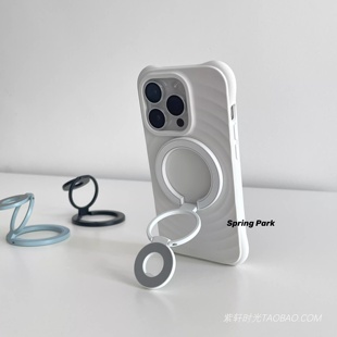 ins双面磁吸三折叠手机支架波漾液态硅胶适用苹果17promax手机壳Magsafe背贴指环扣iPhone16简约15白色14/13