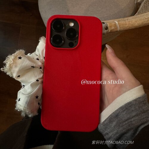 极简风ins新年中国红色液态硅胶适用oppoReno15/14pro手机壳Findx9pro肤感X8s软糯X7/X8ultra全包防摔13高级