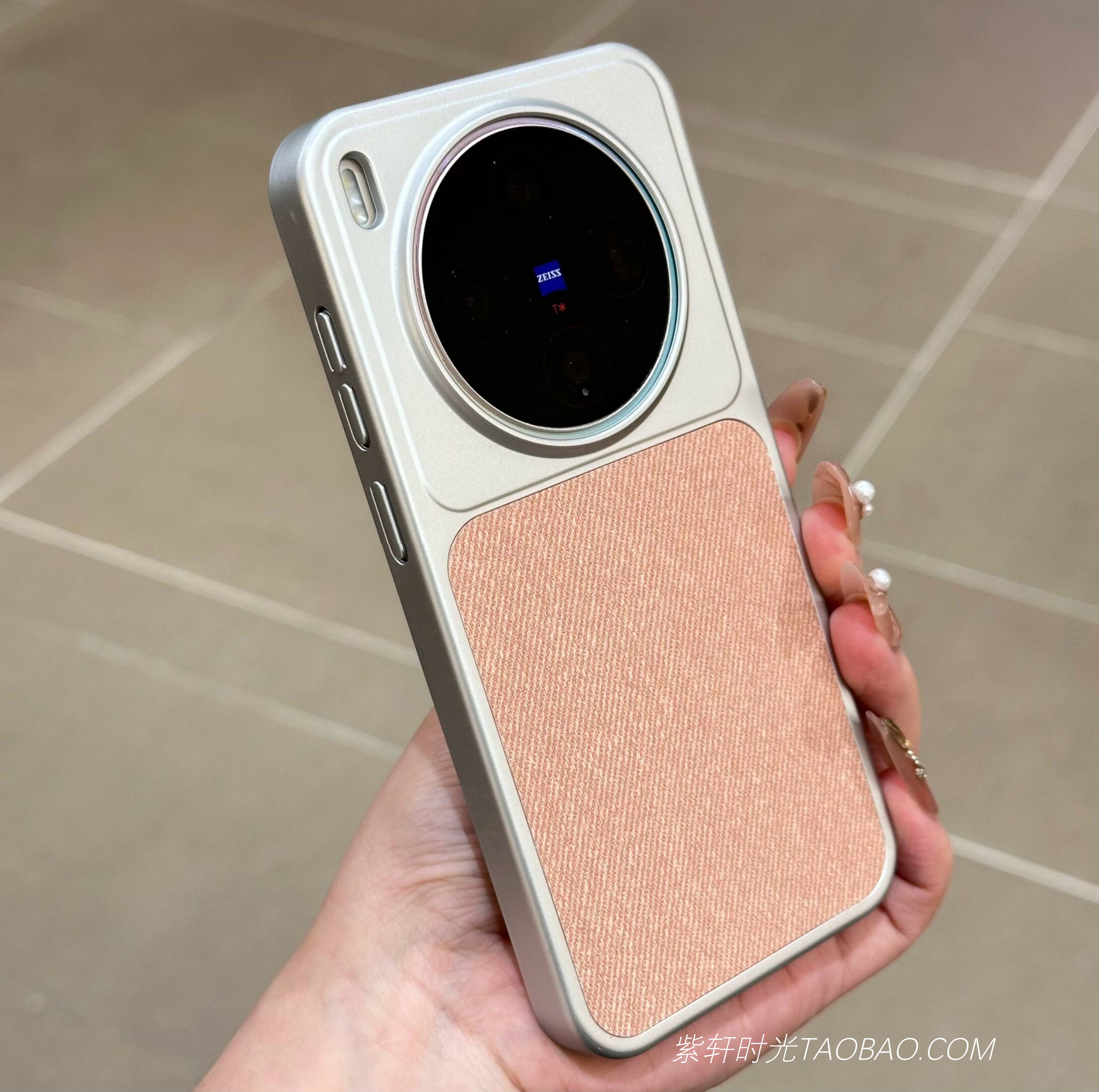 樱花粉色亚麻布纹拼接适用vivoX300pro手机壳磁吸iQOO13高级感X200ultra荣耀Magic8/7pro电镀银色400磨砂硬壳