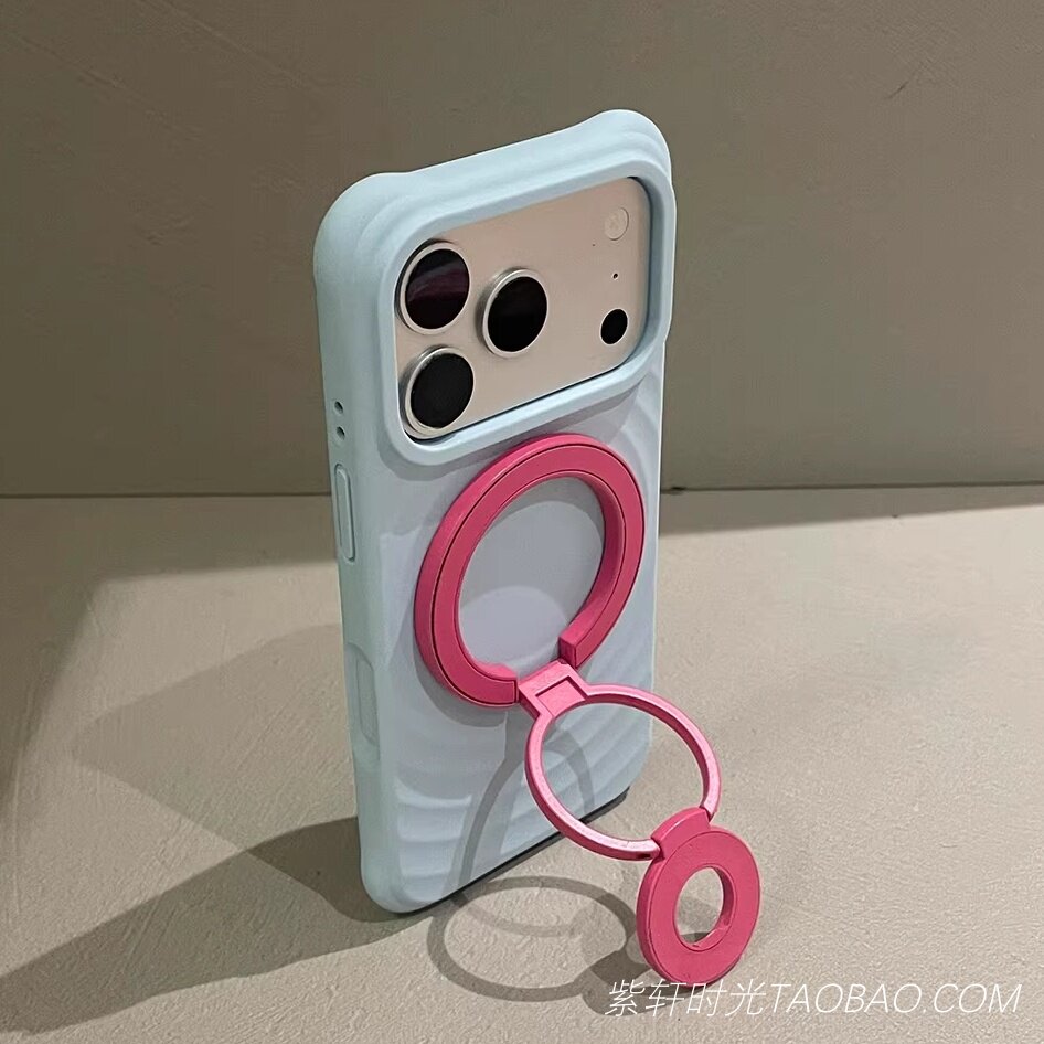玫红色奶蓝色双面磁吸折叠支架适用vivo S60元气版手机壳小米17promax波漾磁吸充电17pro液态硅胶苹果16/15女