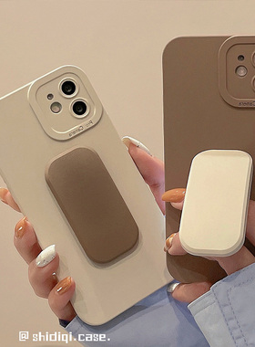 适用华为P50/P60手机壳mate40E按压支架P30pro奶白P20纯色P40复古nova11/10棕9女8/7se全包6防摔5小众高级感