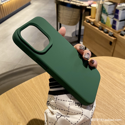 简约复古ins风苜蓿草适用苹果16promax手机壳17墨绿色iphone15液态硅胶14/13亲肤软糯12防滑11耐脏情侣保护套