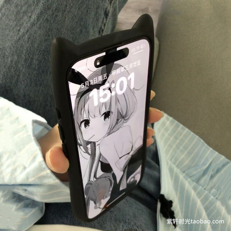 高级感趣味呆萌立体猫耳朵适用苹果15pro手机壳xsmax透明iphone14/13亚克力mini全包边12/11防摔情侣小红书女