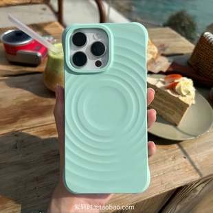 软糯耐脏C家壳波漾磁吸适用小米15/14手机壳青山玉13真液态硅胶oppoFindx8淡青色华为mate70磨砂防指纹保护套