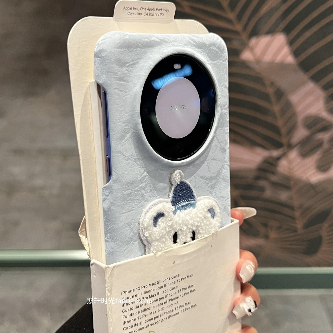 秋冬气质温柔女奶蓝色可爱小熊适用vivoX200PRO MINI手机壳X100丝绒缎面X200pro时尚新款雪山纹半包防摔小众