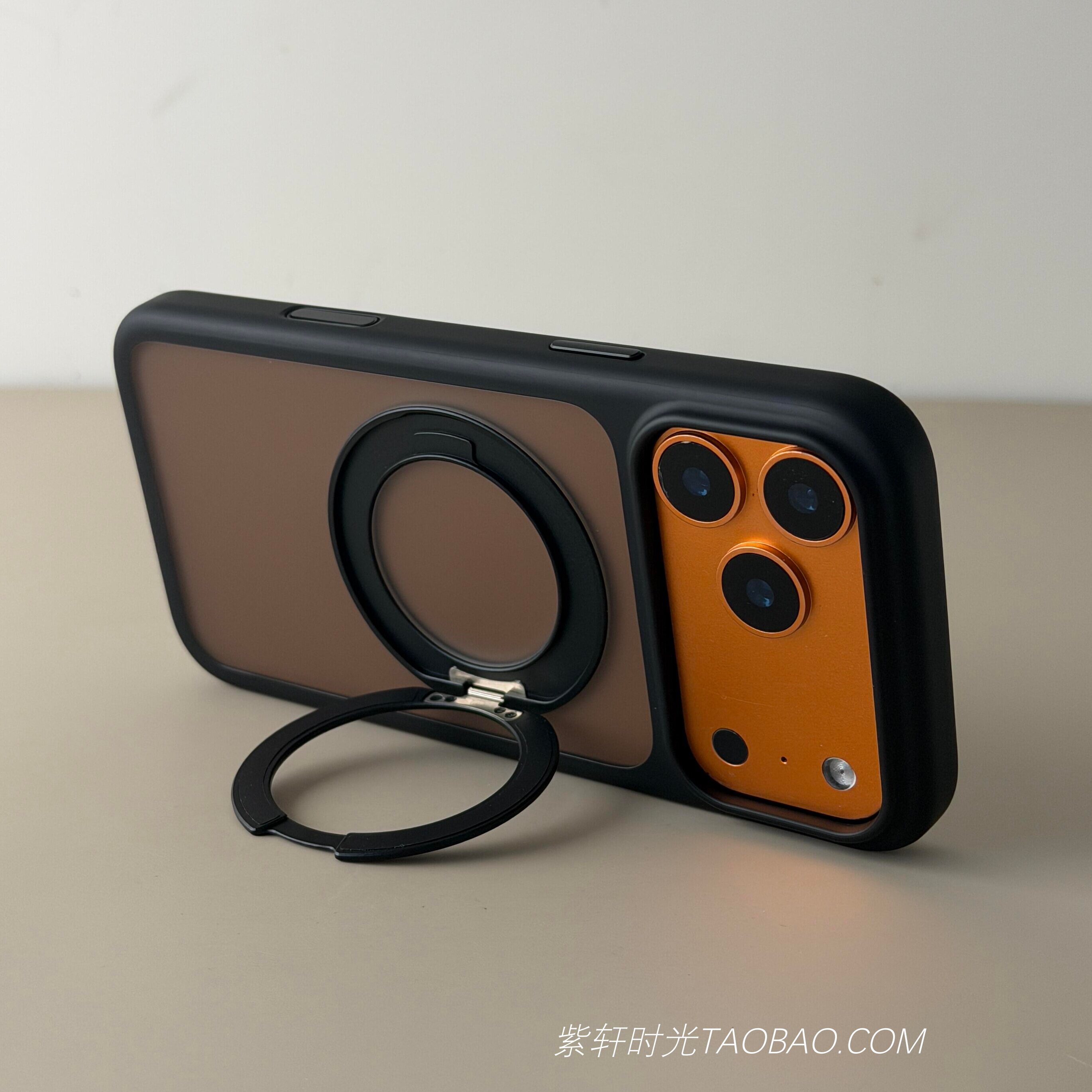 360旋转金属支点壳O1s适用苹果17ProMax手机壳iPhone16promax磨砂黑17pro高级感16pro自带一体支架高档简约男