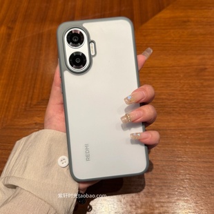 简约高级感钛灰色肤感撞色适用红米Turbo4pro手机壳磨砂防指纹小米15 14透明白全包防摔冰晶护甲亚克力保护套