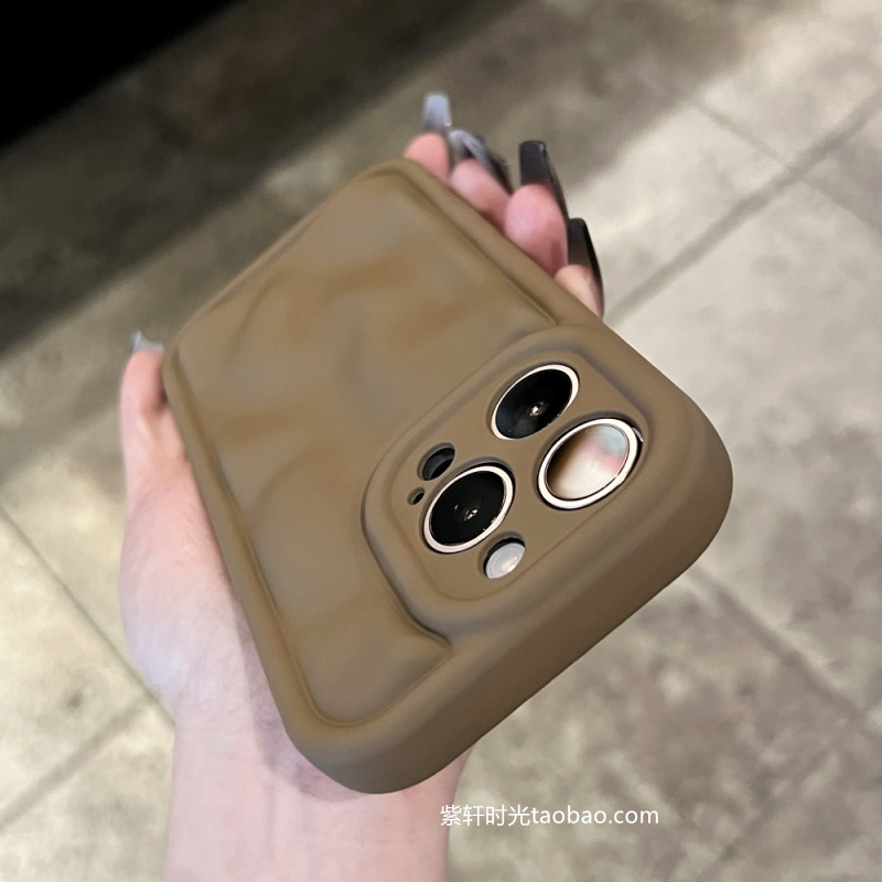 小众ins风适用iphone15苹果15pro手机壳max陨石纹14复古13/12奶咖色11高级感xs全包XR防摔8P转音孔简约军绿色