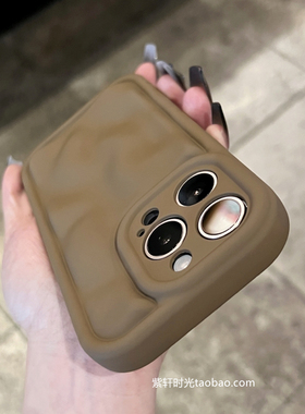 小众ins风适用iphone15苹果15pro手机壳max陨石纹14复古13/12奶咖色11高级感xs全包XR防摔8P转音孔简约军绿色