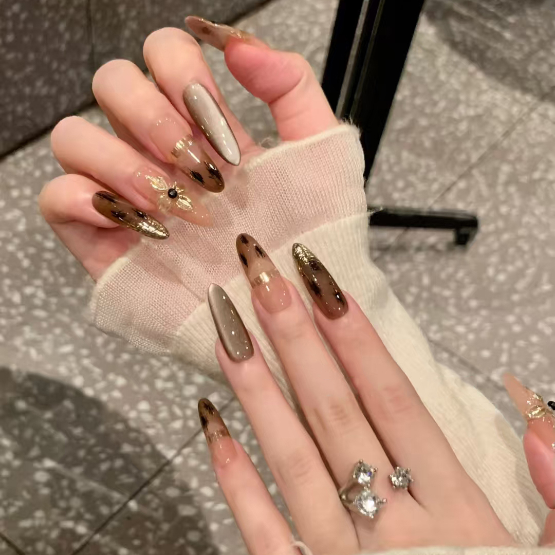 豹纹法式金属高级感纯手工穿戴甲