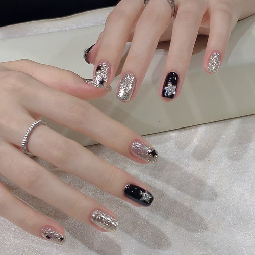 爆闪跳色碎钻手工穿戴甲甜酷星星