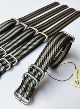 18mm20mm22mm24mmNATO Zulu 316L钢扣北约厚尼龙表带 黑间双灰色