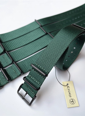 18mm20mm22mm24mmNATO北约帆布尼龙表带 深草绿色 哑光电镀黑钢扣