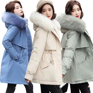 派克服工装羽绒服棉服冬装棉衣女中长款棉袄加绒外套矮个子小个子