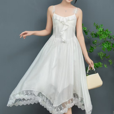 200款纯白色吊带裙背心裙大摆裙