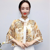 春夏防晒衣斗篷小披肩女配旗袍裙子洋气外搭开衫 雪纺印花薄款 上衣