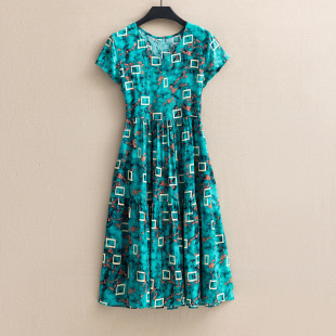 连衣裙妈妈夏装 女款 棉绸长裙中老年气质碎花裙子 时尚 916气质修身