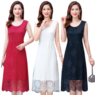 女春秋夏蕾絲連衣裙子收腰顯瘦內(nèi)襯裙內(nèi)搭打底裙外穿a字裙背心裙