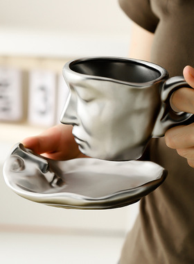 金福兰新品金属感人脸创意陶瓷亲吻美意式咖啡杯子情人节婚庆礼物