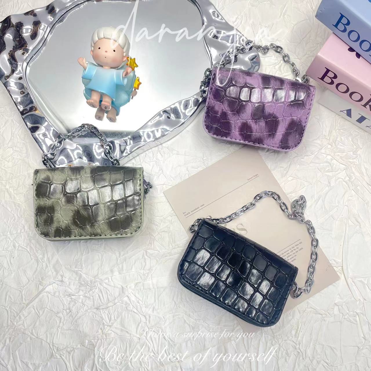 新款石头纹mini链条耳机包高级感洋气豹纹钥匙零钱包迷你pu小包