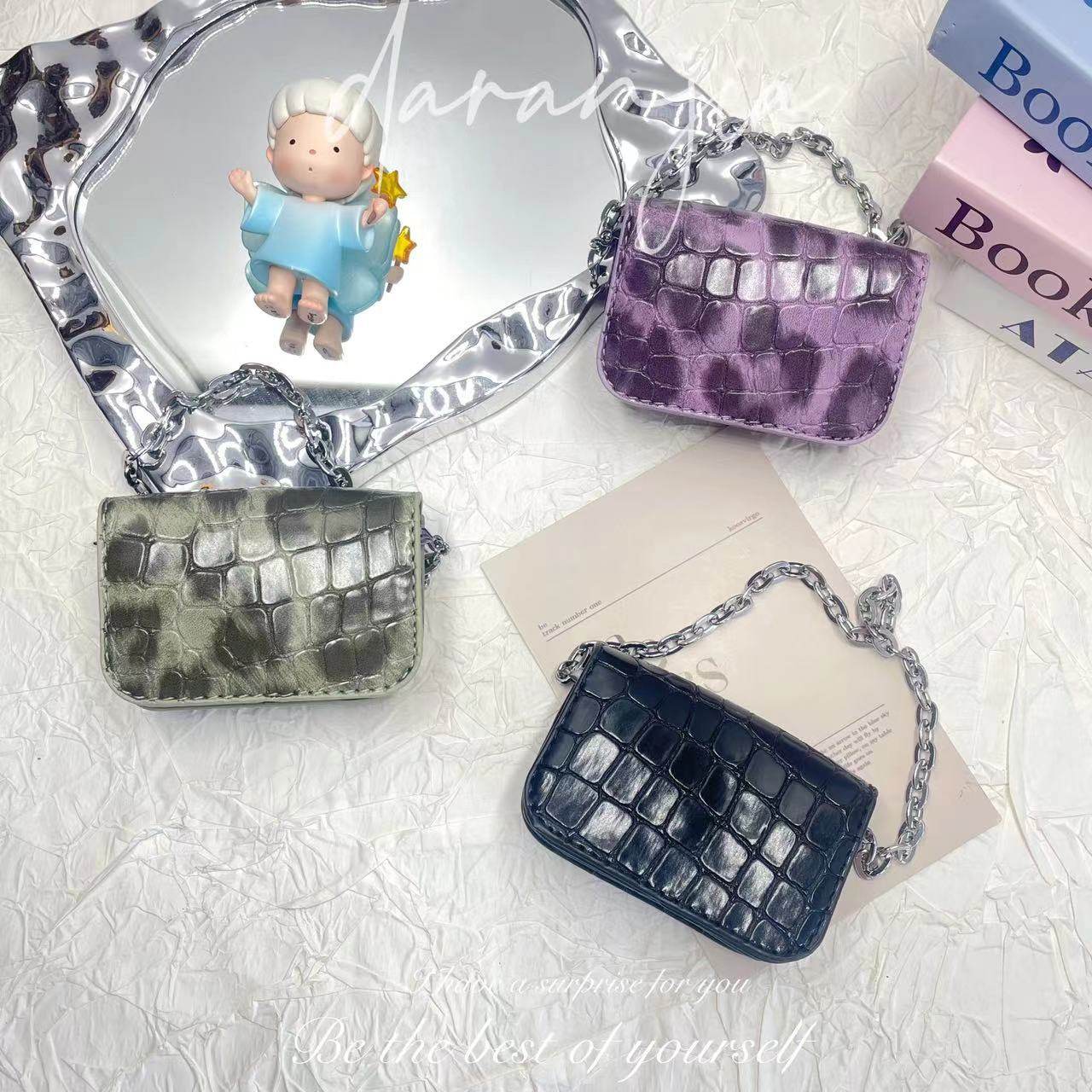 新款石头纹mini链条耳机包高级感洋气豹纹钥匙零钱包迷你pu小包