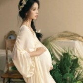 孕妇照写真摄影服 杏色雪纺透视性感孕妈大码 影楼新款 孕妇拍照服装