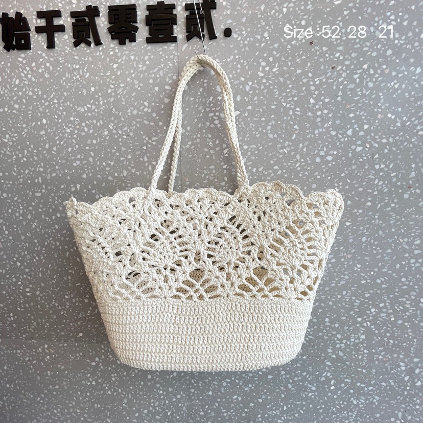 明星同款蜡绳手工单肩钩编包女士编织包包手提包棉包针织包沙滩包