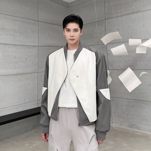 秋冬加厚毛呢拼接棒球领男夹克外套潮流立体纹理痞帅皮衣129P155,男装夹克,星座901-1（原C217）