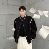 冬季加厚毛呢潮流垫肩棒球领短款男夹克外套个性罗纹拼接135P145，男装夹克，星座901-1（原C217）
