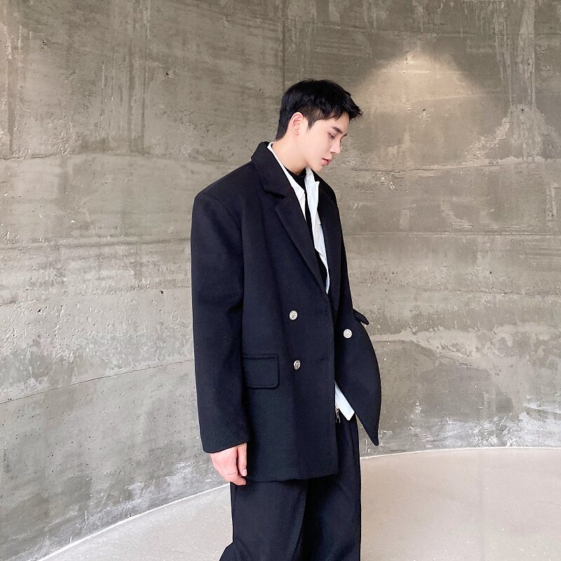 秋冬加厚斜纹毛呢翻领西服外套韩版阔型纯色呢子大衣雅痞181P155,男装西服,星座901-1（原C217）