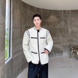 秋冬潮流棒球领休闲外套个性小香风织带设计加厚毛呢上衣182P165，男装毛呢大衣，星座901-1（原C217）