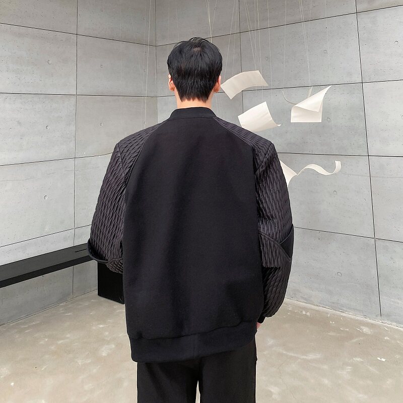 冬季个性立体绗缝毛呢拼接短款棒球领男棉衣外套潮流痞帅131P155,男装棉衣,星座901-1（原C217）