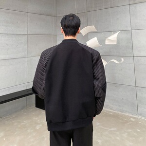 冬季个性立体绗缝毛呢拼接短款棒球领男棉衣外套潮流痞帅131P155图片