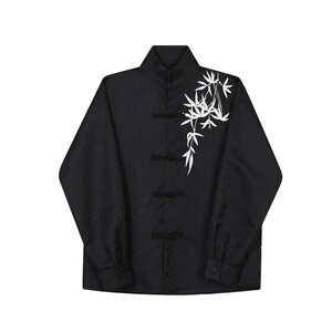 秋季改良中式提花立领盘扣长袖男女衬衣复古刺绣风衬衫166P85图片
