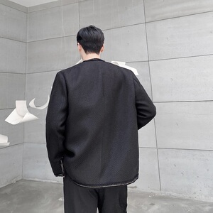 春季加厚编制小香风圆领气质男夹克外套潮流韩版复古上衣117P135