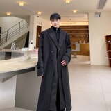 冬韩版简约纯色双层设计加厚毛呢长款男大衣痞帅垫肩风衣133P205，男装毛呢大衣，星座901-1（原C217）