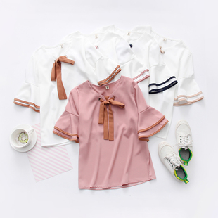 夏天半袖 百搭韩版 雪纺打底衫 上衣服中袖 2020春夏装 T恤女小衫 新款