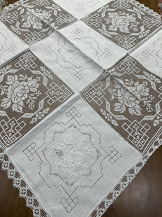 手绣网扣相拼36方桌布台布 欧式餐桌布装饰巾冰箱盖布