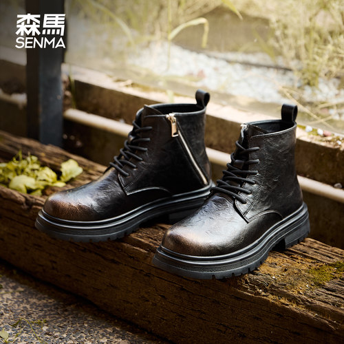 森马厚底马丁靴男生短靴