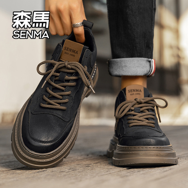 森马马丁靴男款冬季2026新款厚底增高男士工装靴英伦风复古皮靴W