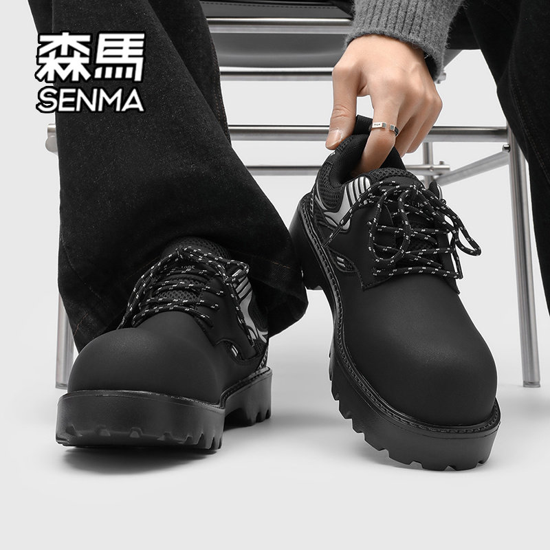 森马德比鞋男款2026新款春季厚底增高黑色休闲皮鞋工装风大头鞋W