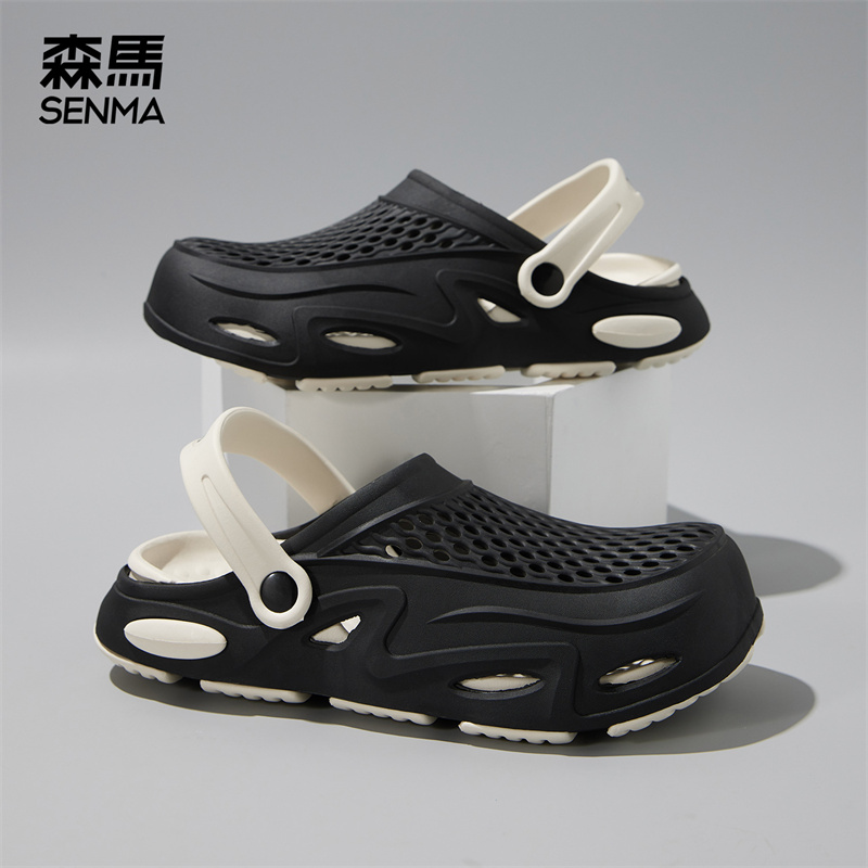 森马洞洞鞋男2025夏季新款青少年休闲运动外穿半拖包头沙滩凉拖鞋