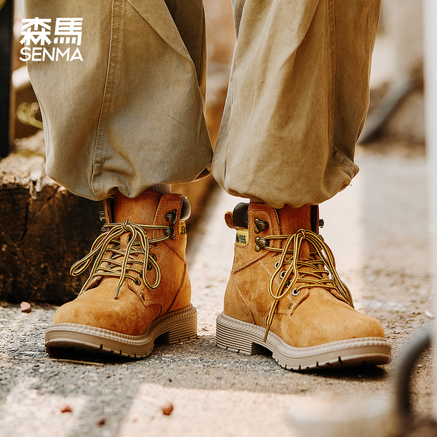 森马马丁靴男款2025新款超火高级感大黄靴中帮厚底增高痞帅短靴子