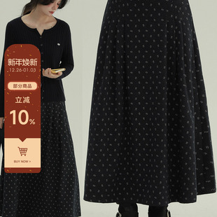 稀有RARE 毛呢碎花A字裙甜美减龄文艺休闲百搭半身裙 燕麦可可